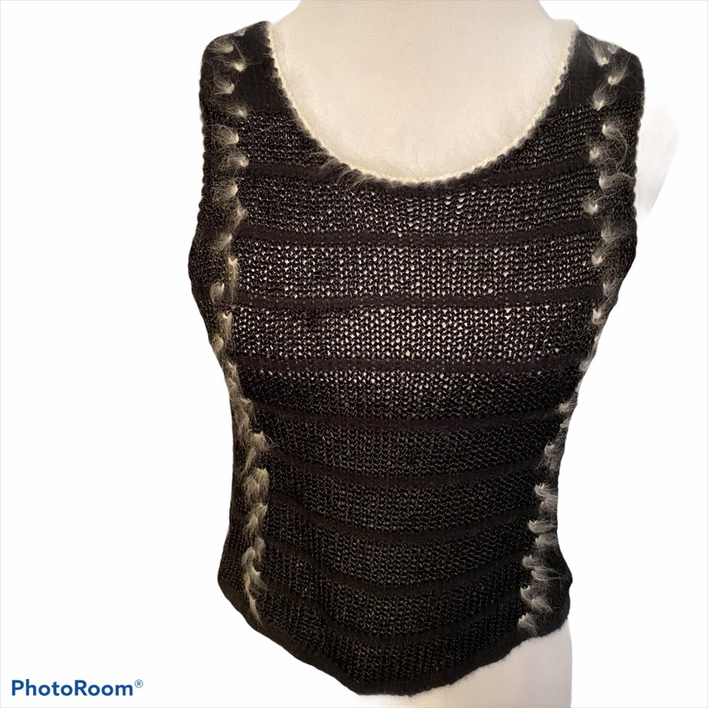 VINTAGE ANN TAYLOR KENDRICK SWEATER SCOOP NECK BLACK WHITE SLEEVELESS Size M - Picture 2 of 8